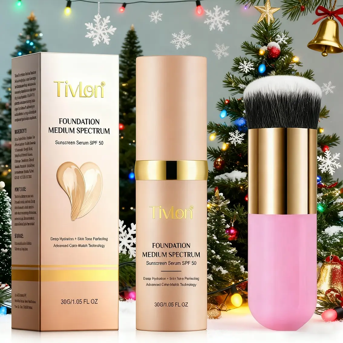 Tivlon Color Changing Foundation (30g) with 1pc Makeup Brush, Natural Matte Finish Concealer, Full Coverage, Suitable for Dry Skin, Flawless Base Foundation, Foundation And Concealer
