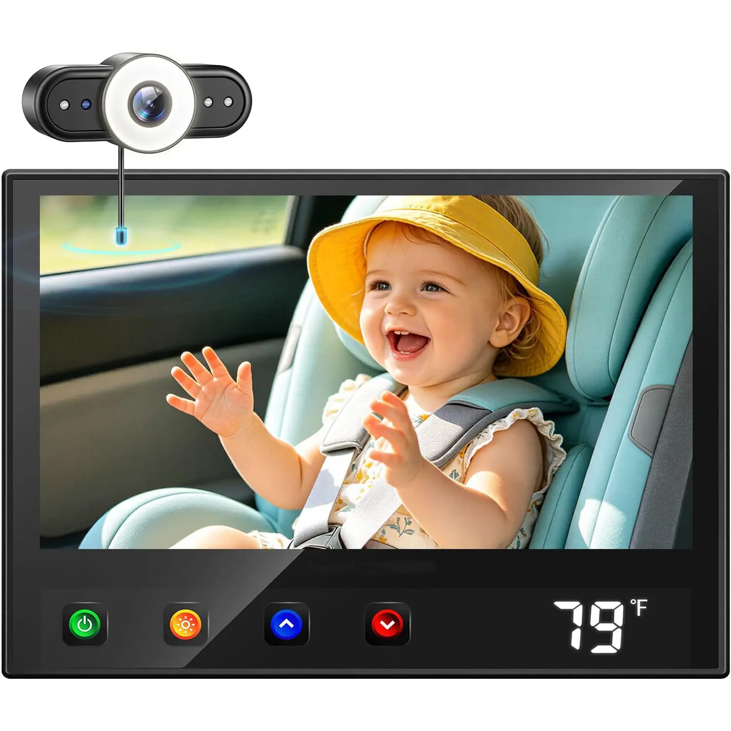 First Baby Car Camera with Temperature Display, Auto IR Night Vision & Touch-Adjustable Buttons, Plug & Play Car Seat Monitor for Rear Facing Infant