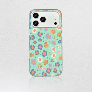 Pastel Leopard Clear Phone Case for iPhone 13 14 15 16 17 Pro Max – Mint Green Acrylic Shockproof CoverCandy‑colored Y2K style Korean‑style girlish style INS cute trendy style ZZR090 junk