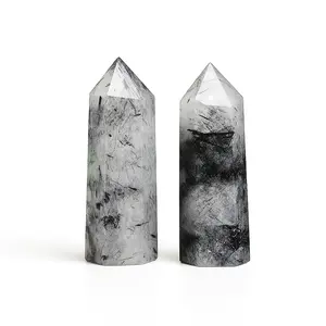 Natural Black Tourmalinated Quartz Crystal Tower – Polished Hexagonal Point for Protection, Clarity & Energy Healing