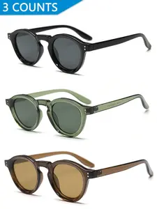 Unisex Vintage Trendy Sunglasses, Retro Round Frame Sunglasses for Everyday Use, Fashion Accessories for Outdoor Activities