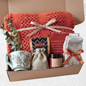 Get Well Soon Gift Baskets for – Care Package for After Surgery, Thinking of You Gifts, Birthday Basket, Self Care Gift Box, Hug in a Box (Burnt Orange)