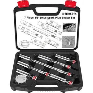 7 count  Swivel Spark Plug Socket Set with Gap Tool, 3/8-Inch Drive, 9/16'', 5/8'', 14mm, 16mm, 6 & 12 Point, CR-V