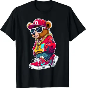 100% Cotton Unisex Cute Hip Hop Teddy Bear Tshirt 90 hip hop clothing graffiti T-Shirt