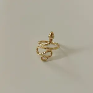 Snake Ring - Gold Color Wraparound Design with Coiled Snake Pattern