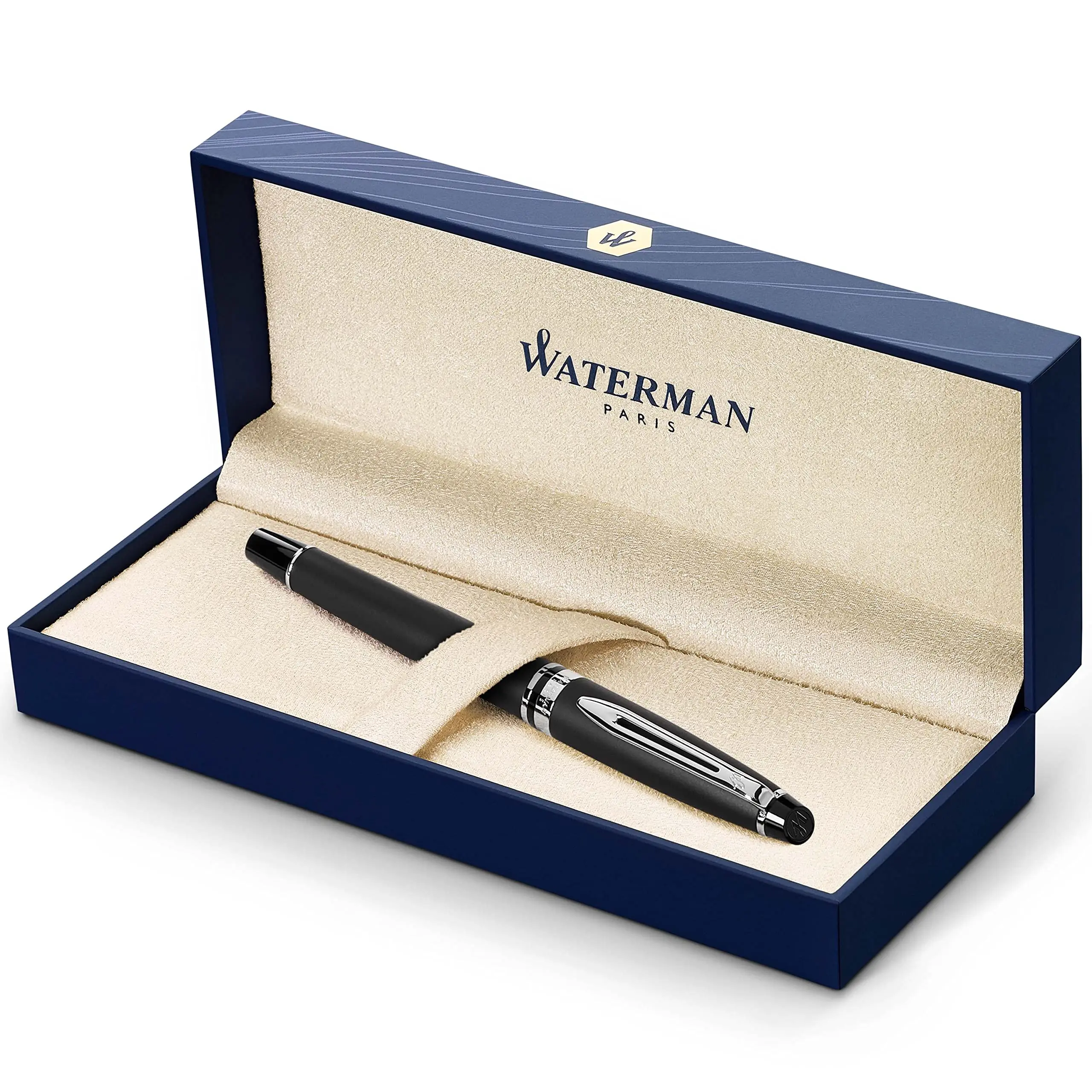 Waterman Expert Fountain Pen - Matte Black/Chrome Trim - Fine Nib with Blue Ink S0951840