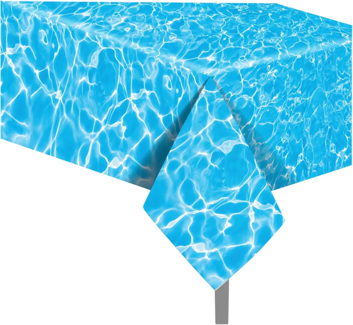 Oceanic Geometric Ocean Water Ripple Print Rectangle Disposable Tablecloth - Water Resistant Waterproof Plastic Table Cover, 1 Count (130x220cm/54x87") for Summer Pool Party, Tropical Decor