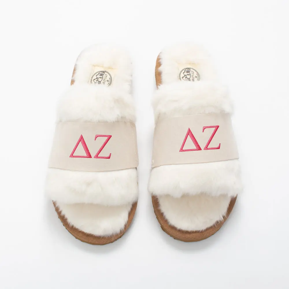 Delta Zeta Fuzzy Slippers | Ivory