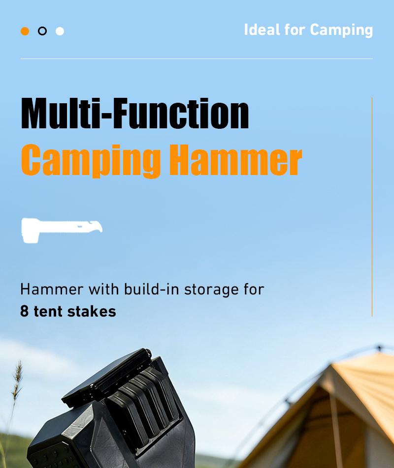 2-in-1 Tent Stake Hammer with Built-In Storage for 8 Stakes and Stake Puller for Outdoor Camping