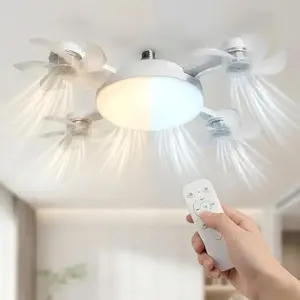 Ceiling Fan Light with Remote Control, 19.69 Inch Screw in LED Fan Light, E26E27 Base Foldable Ceiling Fan with 4 Fan Heads, Quiet Airflow & Bright Lighting, Easy Installation for Bedroom, Living Room, Kitchen, Office, Dorm, Small Room Use