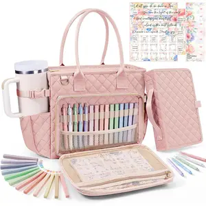 Large Bible Bag with Bible Cover Case for Women, Quilted Church Tote Bag Bible Carrying Case w/Shoulder Strap, Bible Study Supplies Journaling Kit Bible Accessories Christmas Christian Gifts for Women