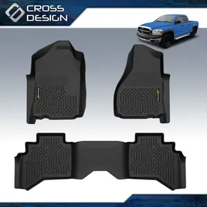 CROSSDESIGN TPE All Weather Car Mats for Dodge Ram 1994-2024 1500 2500 3500 1st 2nd Row 3Pcs Premium Waterproof Anti-Slip Floor Mats High-Quality Materials