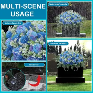 Headstone Flower Saddle - Large Artificial Cemetery Flowers for Grave Decorative Fruit - Outdoor Tombstone Decorations in Blue Plants Ornaments