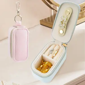 1pc Hanging Keychain Jewelry Box Travel Mini Cute Girls Velvet Jewelry Storage Box, Portable Lightweight Organizer for Women & Girls