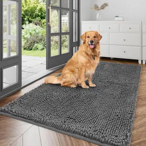 Ultra Absorbent  Door Mat for Muddy Paws, 48" x 36" Chenille Mud Mat for Dogs, Quick Dry,  Dirt Non-Slip Machine Washable Entry Rug for Indoor Outdoor Entrance, Dark Grey