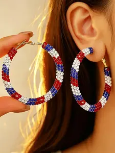 4th of July American Flag Hoop Earrings, Fashion Jewelry Earrings, red white blue crystal hoops for women, Perfect for Independence Day parades, barbecues, and patriotic parties, Sparkly, elevate any holiday outfit, USA250 & America250