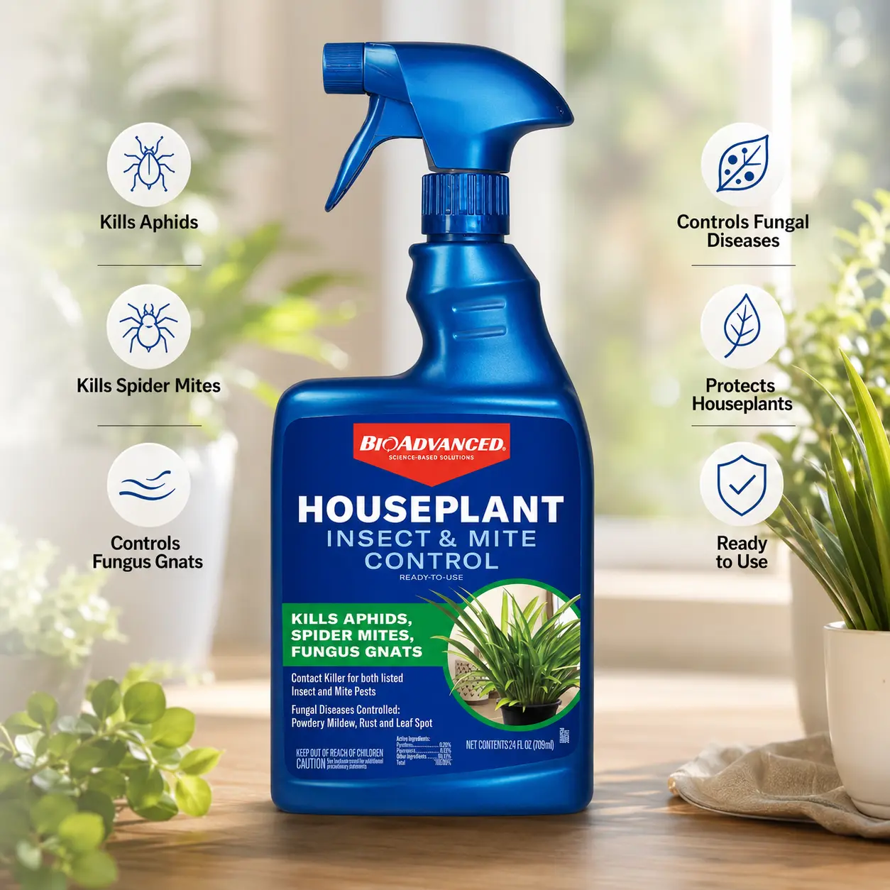 BioAdvanced Insect/Fungal Multi-Control Houseplant Spray - Ready-to-Use Plant Care Pest Control, 24 fl oz Bottle + German Cockroach Gel Bait for Indoor/Outdoor Use, Fungicide