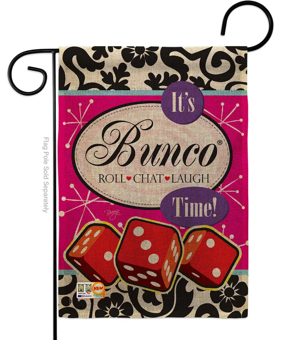 Breeze Decor BD-PC-G-115098-IP-DB-D-US14-BD 13" x 18.5" Double-Sided Reusable Indoor Its Bunco Time Burlap Special Occasion Party & Celebration Vertical Garden Flag