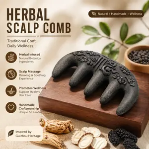 Herbal Wooden Scalp Comb | Handmade Guizhou Craft | Relaxing Hair & Scalp Care Tool