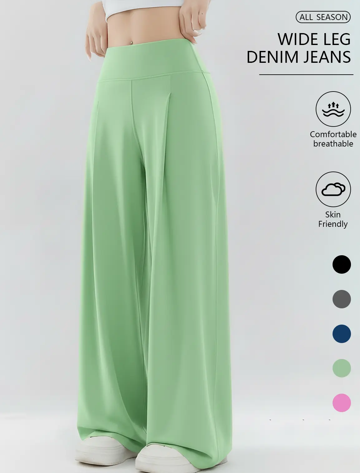 Women's QGU Wideleg Trousers - Casual Womenswear Bottoms for Daily Wear, Trouser flowy pants
