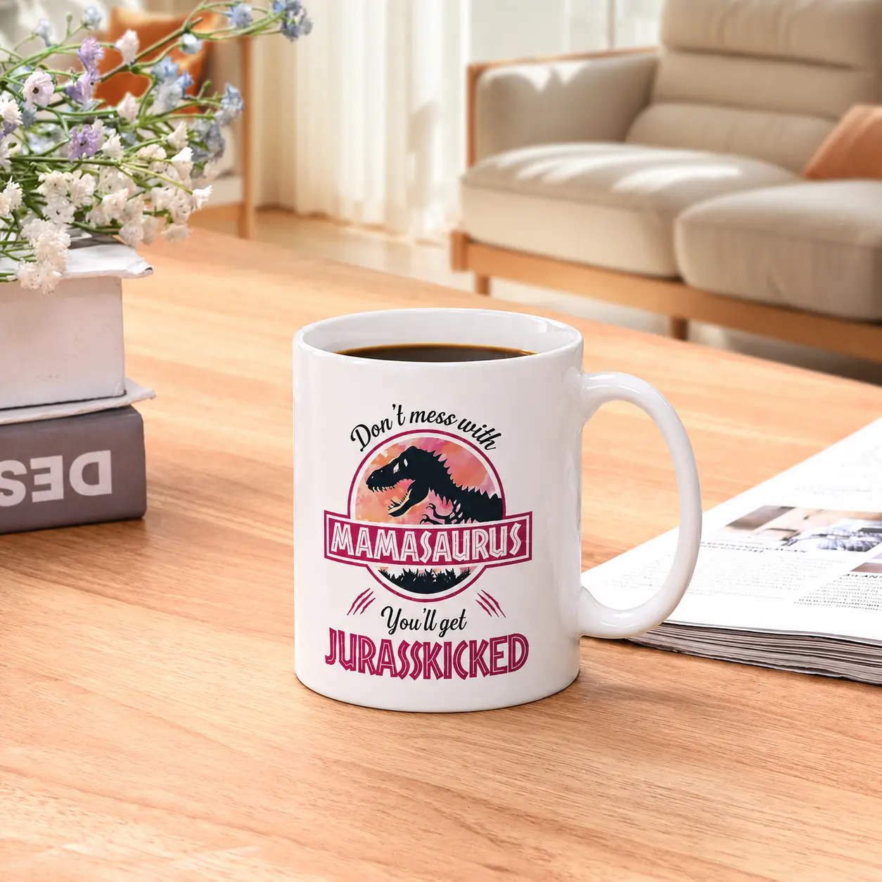 11 Oz Durable Washable Ceramic Coffee Mug - Classic Cute Mamasaurus Design, Ceramic Body, Cute Cups, Office Drink Accessory, Mother's Day Gift for Mom from Kids, Drinkware Must Haves