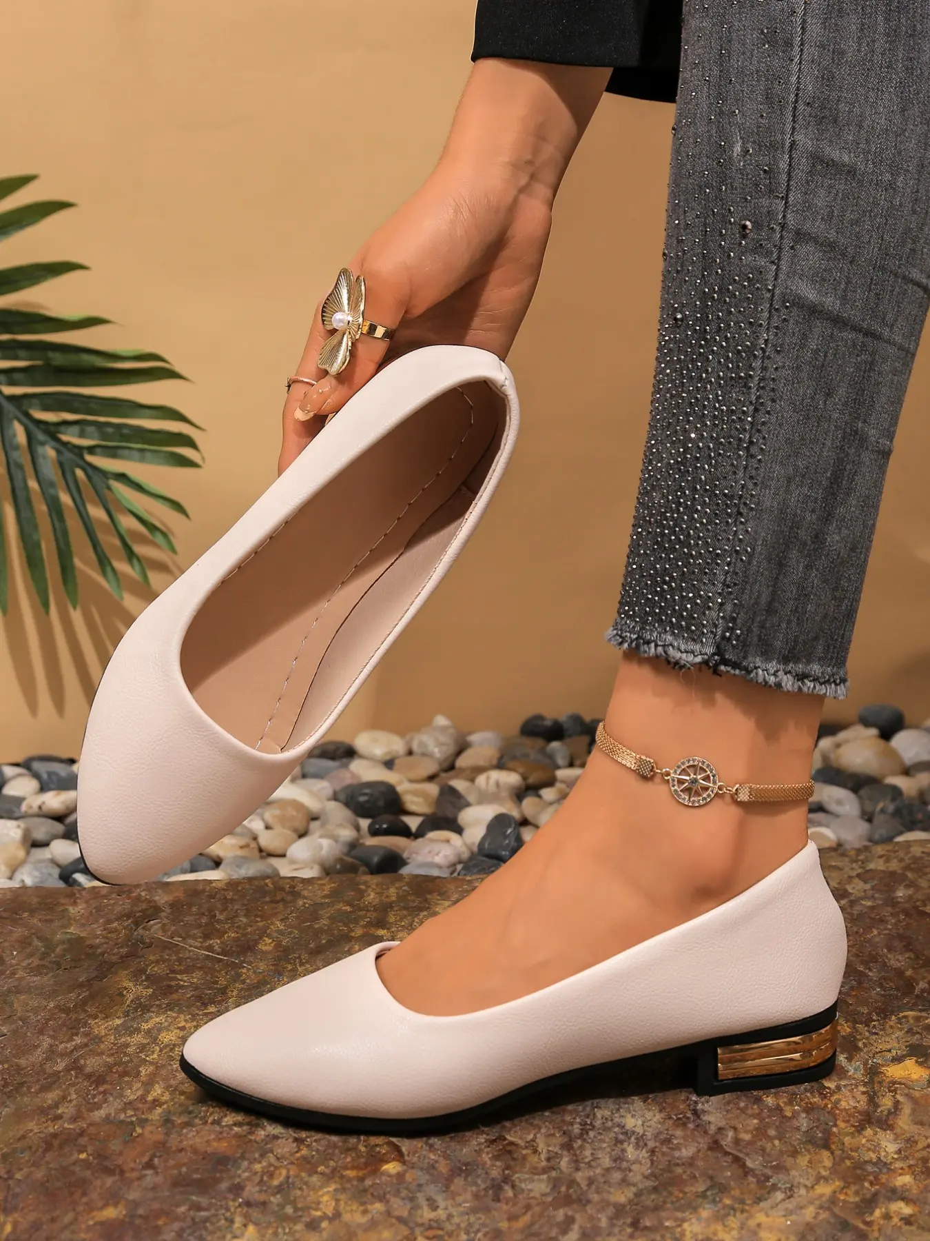 Women's Fashion Comfortable Versatile Lightweight Pointed Toe Low Heel Ballet Flat Shoes, Business Style Flats, Simple Office Elegant Style, Comfortable Commute Slip-Ons