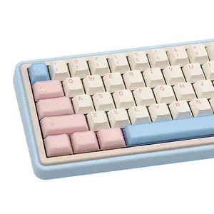 Cute Pink White Blue 164-Key PBT Keycaps, Five-sided  sublimation，Double-Shot Transparent Custom Keycaps for Cherry Gateron MX Switches | Creamy Gaming Keyboard Keycaps Set