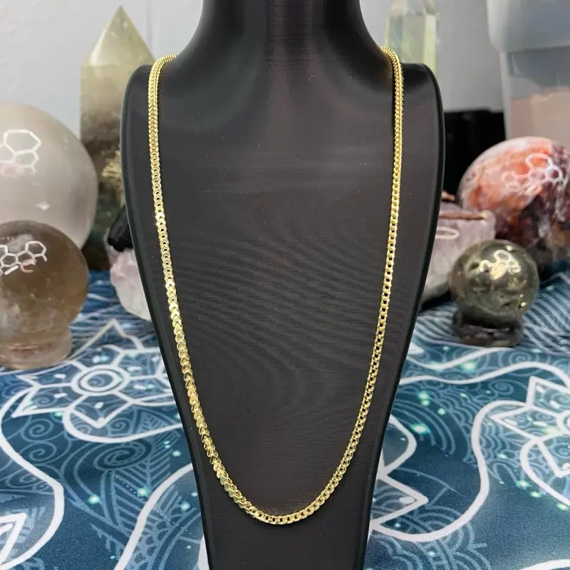 Unisex 22” 2.6mm Gold Over 925 Sterling Silver Franco Chain Necklace, 8g, Italian Made Jewelry