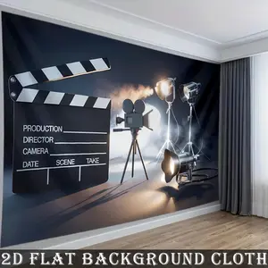 1pc 2D Flat Banner, Retro Movie Night Backdrop Background Cinema Video Reel Director Scene Photo Props, Perfect for Holiday Parties, Home Decor & Studio Props, Polyester Decoration Ornaments White