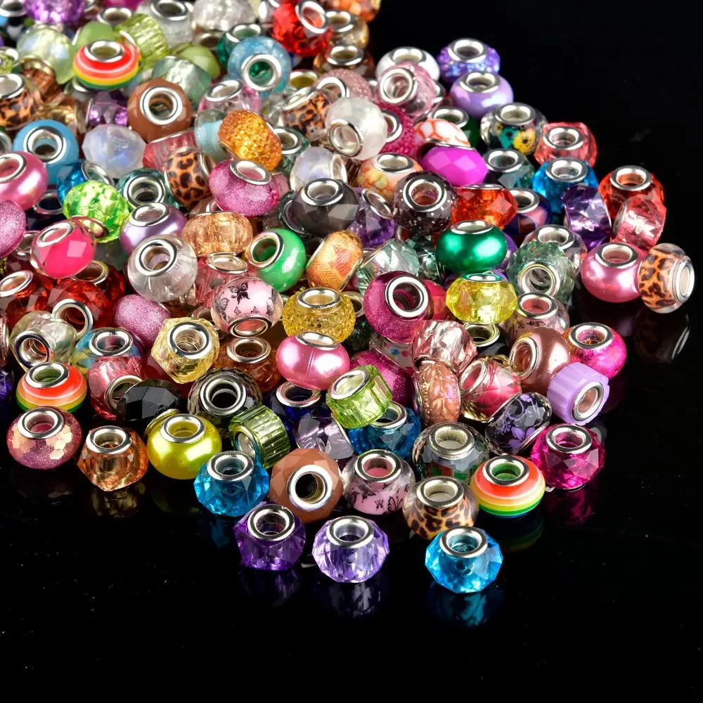 A set of box of Assorted European Beads Box Set: Rhinestone Large Hole Spacer Beads for DIY Charm Bracelets, Jewelry Making, and Creative Crafts, Beads Charms, Decorative Beads