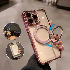 Magnetic 360 aluminum alloy bracket airbag for iphone16 Pro Max 15 14 13 iPhone case silicone soft shell TPU shockproof