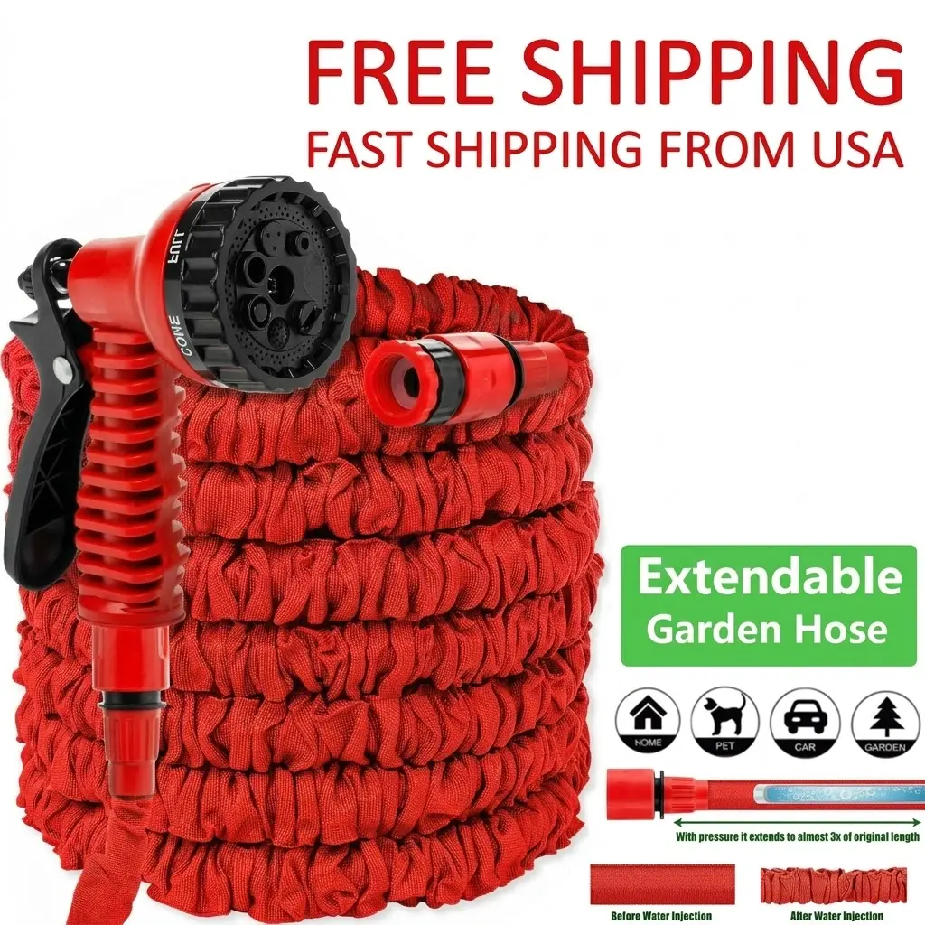 Expandable Garden Hose (25ft/50ft/75ft/100ft) with 10-Function Nozzle, 2500D Strength, 3/4" Solid Brass Fittings (2x), 1/2" Latex Core, Kink-Free Flexible Coil, Garden Hose Connectors, 1x Hanger+1x Storage Bag for Outdoor Watering, Car Wash