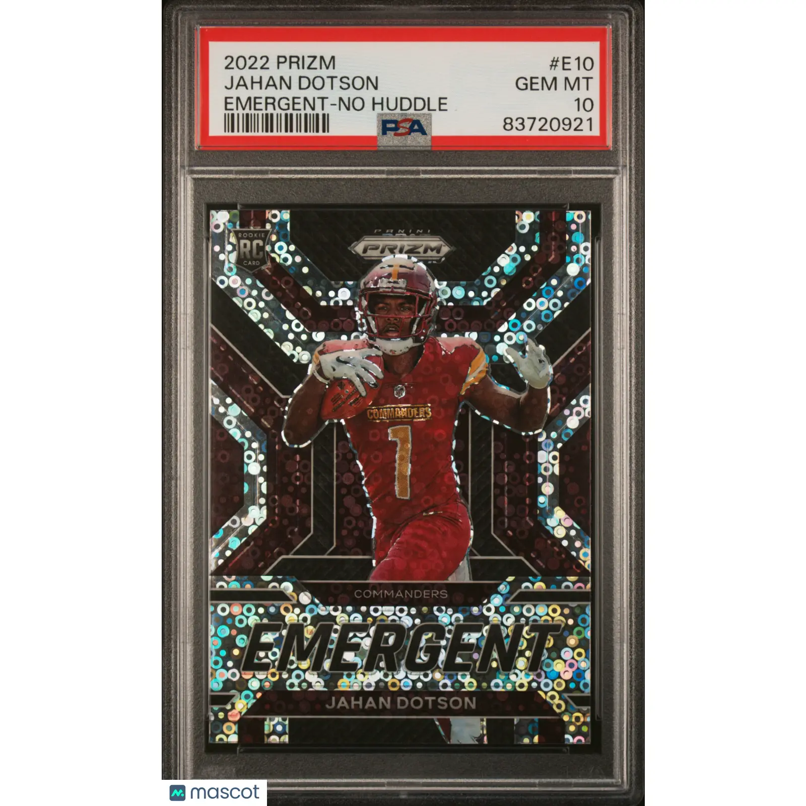 Jahan Dotson 2022 Panini Prizm Emergent No Huddle #E10 PSA 10