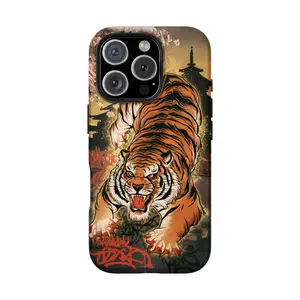 Vintage Chinese Tigers Cute Collage Japanese Traditional Art Big Cat Tough Phone Case, Shockproof Drop Protection for iPhone 11 12 13 14 15 16 17 Pro Max Plus