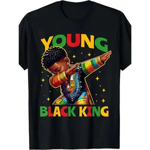 100% Cotton 'Young Black King' Youth Celebration T-Shirt - Vibrant African Pride and Black History Month Design, Crew Neck, Short Sleeve, Machine Washable - Suitable for Boys and Girls