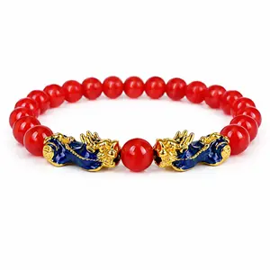 1pc Red  beed Pixiu Bracelet for Women Men, Adjustable Feng Shui Wealth Bracelet, 8mm Red Bead Bracelet with Double Pi Xiu Charms, Lucky Protection Prosperity Jewelry Gift