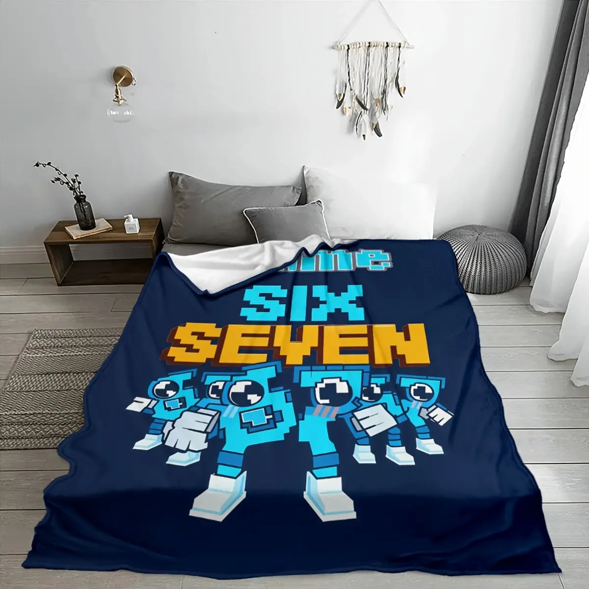 Custom Blanket, Funny Flower Blanket with SIX-SEVEN Digital Robot