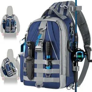 Fishing Backpack Tackle Sling Bag-Backpack with Rod Holder- Lightweight Tackle Box Fly Fishing Gifts for Men Women