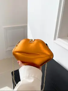 Unique Design Crossbody Bag with Chain Lip Detail, Elegant Shoulder Clutch for Parties and Evening Events, Perfect Match for Formal Dresses, Handbag Shoulder Purse