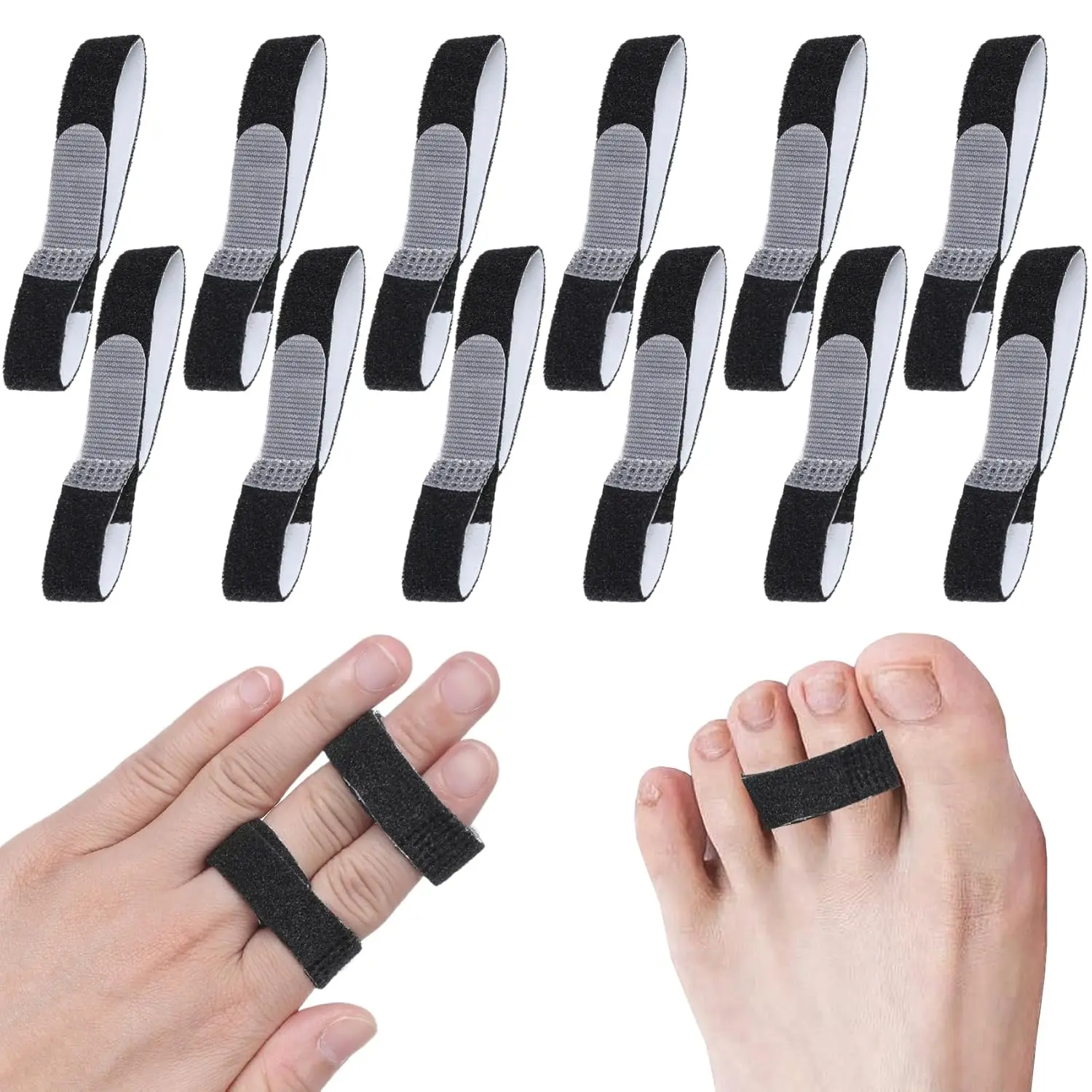 Finger Splint, PCS Finger Buddy Straps, Adjustable Buddy tape for Broken Toe, Sprained Fingers Support, Finger Support, Arthritis Finger Splint Rings, Black