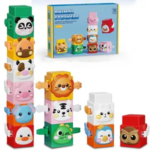 12-Piece Stacking Toy Set for Kids Aged 3+, Pressable Animal Blocks, Sensory Toys with Cute Faces, Ideal for Easter and Birthday Gifts