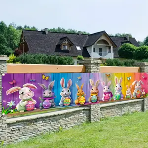 Easter Bunny Polyester Banner, Outdoor Decoration, Colorful Entrance Celebration Wall Flag for Holiday Party and Event Decor, Outdoor Use