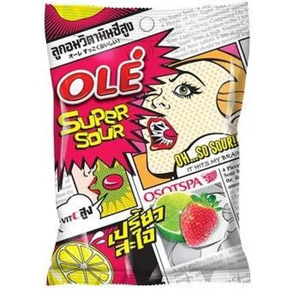 OLE Super Sour Coated Strawberry Lime Candy Flavored With Sour 17.5 g.(Pack of 3) Halal Certified. By naveenana shop
