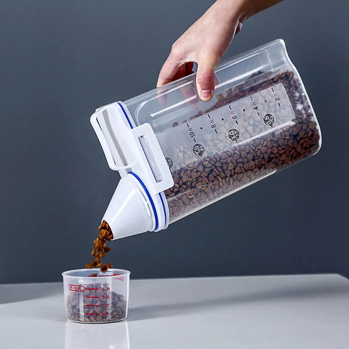 2L Clear Pet Food Storage Container With Measuring Cup, 1 Count Pet Food Storage Box For Dog & Cat