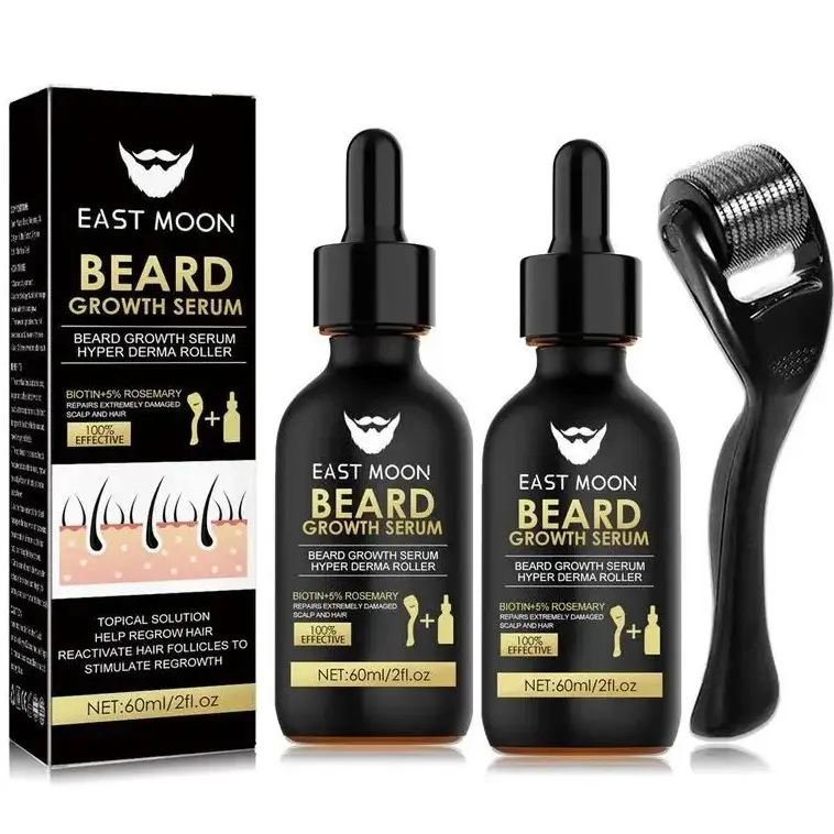 Men's Beard Growth Kit - Hair Loss & Hair Regrowth Treatment, Nutritional Oil for Thicker, Shinier Beards (Black)