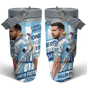 Soccer GOAT Messi 30oz Insulated Tumbler with Handle, No.10 Football Legend Travel Mug, Leak-Proof Stainless Steel Water Bottle for Car & Sports