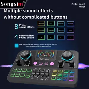 Songsim-SX03 digital mixer, 12 sound effects, independent control, compatible with multiple devices. Suitable for live streaming, podcasts, DJ sets, and streaming media