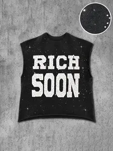 Men's Casual Sleeveless Fitted Vest with Starry Sky Background, Letter Print, Sparkling Rhinestones, Comfortable Silver Color Fabric, All Seasons Wear