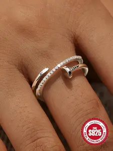 S925 Sterling Silver Fashionable Nail Ring, Adjustable Rings, Fashion Jewelry for Party, Daily Clothing Decor, Trendy All-match & Exquisite Jewelry for Birthday Gift