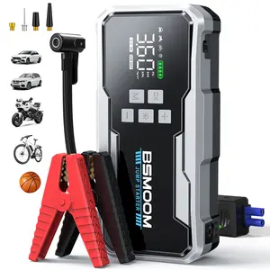 BSMOOM NEW 8000A Portable Car Jump Starter (All Gas, 10.0L diesel)with Air Compressor, 150PSl Tire Inflator, 12V BatteryCharger Jumper Box with LCD Display Car Battery Jumper Jump Starter Multi-functional auto